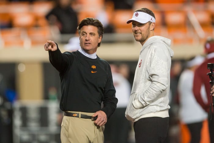 Oklahoma State Head Coach Mike Gundy with Oklahoma Head Coach Lincoln Riley